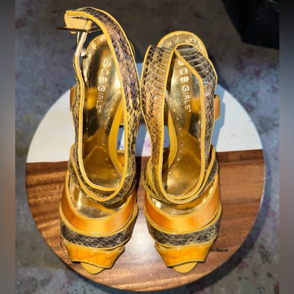 BCBG Snakeskin Strappy Sandal.